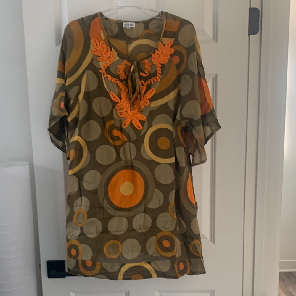 Casual Orange Brown 3/4 Sleeve Swim Coverup